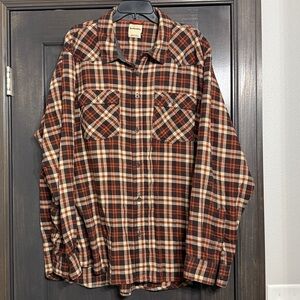 Simms‎ Mens 3XL Brown Plaid Flannel Button Up Long Sleeve Shirt
